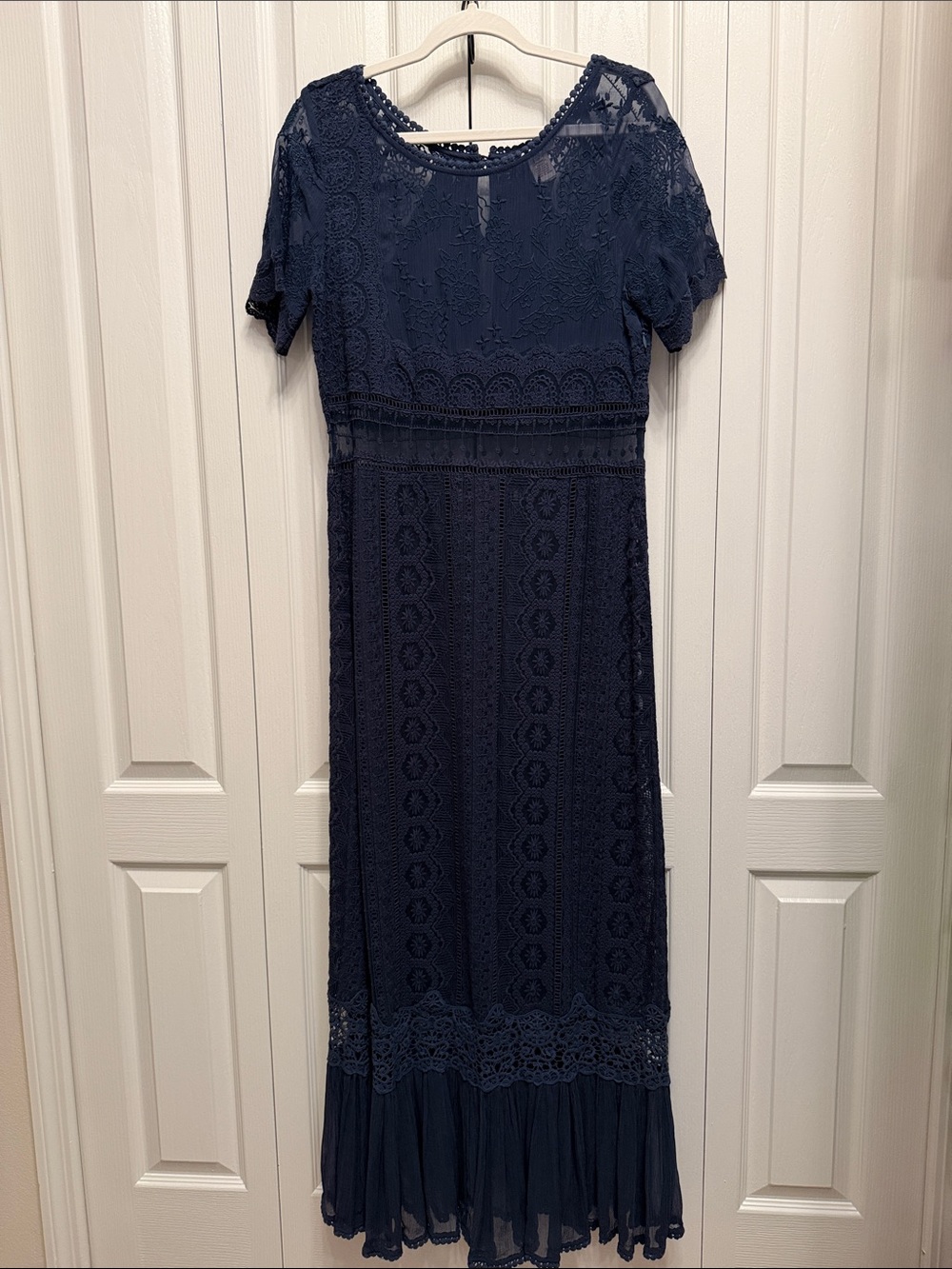 Sundance Navy Lace Maxi Dress with Crochet Trim + Cotton Slip